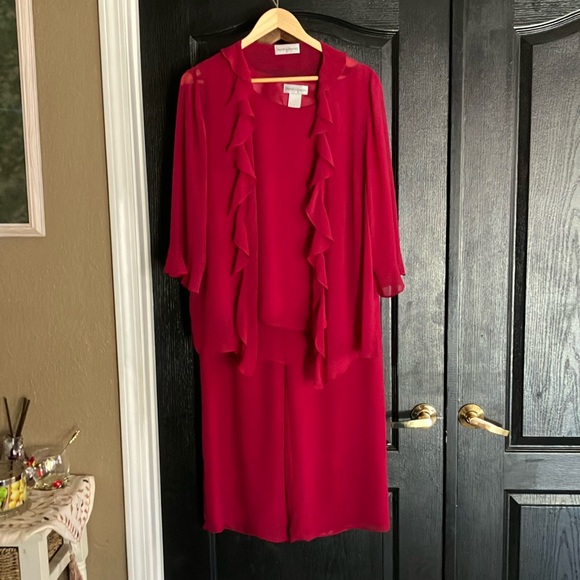 Large 3 piece Drapers&Damons red polyester pantsuit , lined perfect condition - Picture 1 of 9